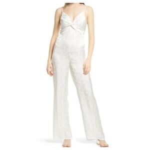 NSR Women's X-Small One-Piece Twist Front Molli Jacquard Jumpsuit in Ivory